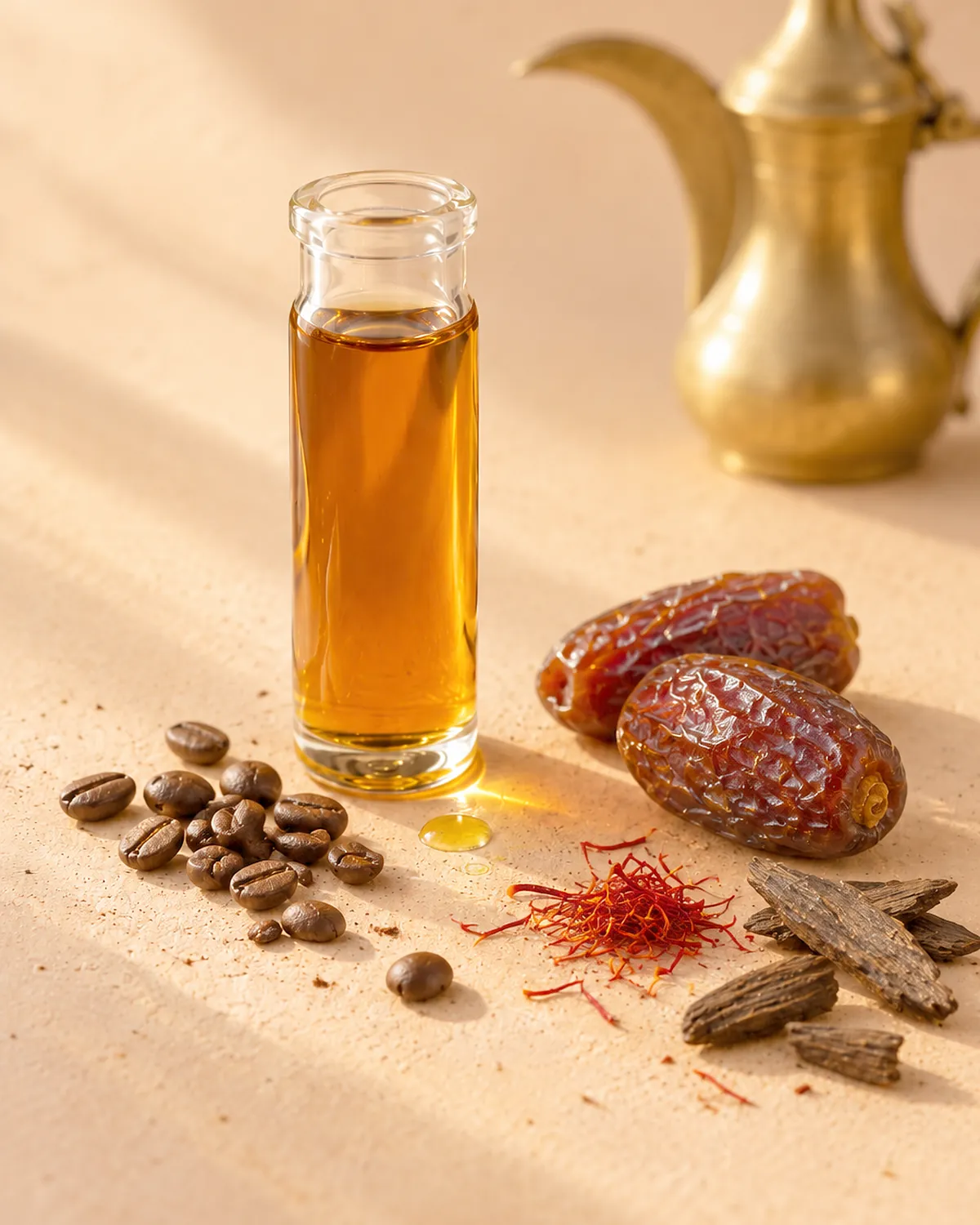 Modern Arabian fragrance mood: Dates, Arabic coffee, Saffron, Oud